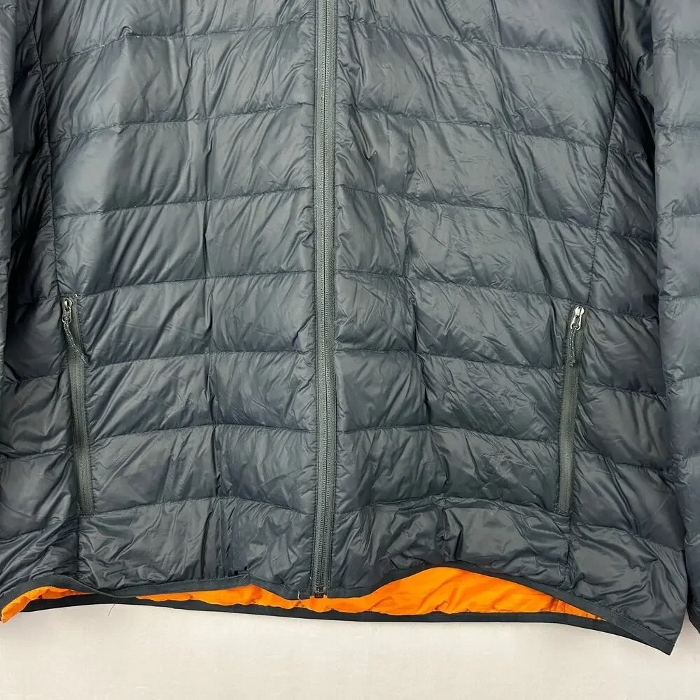 Eddie Bauer Down Puffer Jacket Gray/Orange Hooded Full Zip Men's Size XXL